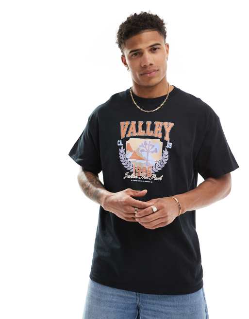 ASOS DESIGN - Oversized T-shirt met 'Valley'-sportprint op de borst in zwart, 3 van 4