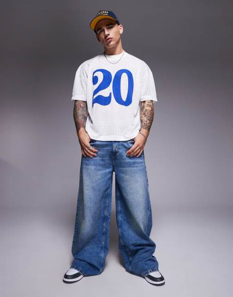 ASOS DESIGN - Oversized T-shirt met verlaagde schouders en sportprint in witte airtex - view 1