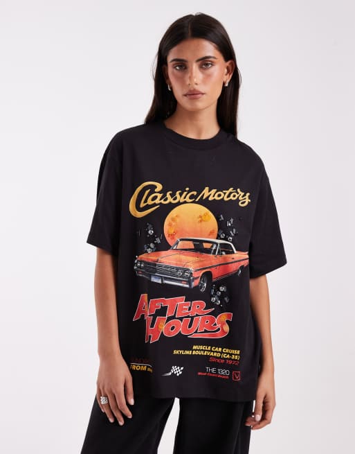 ASOS DESIGN oversized T-shirt met versiering en vintage autoprint in zwart, 2 van 4