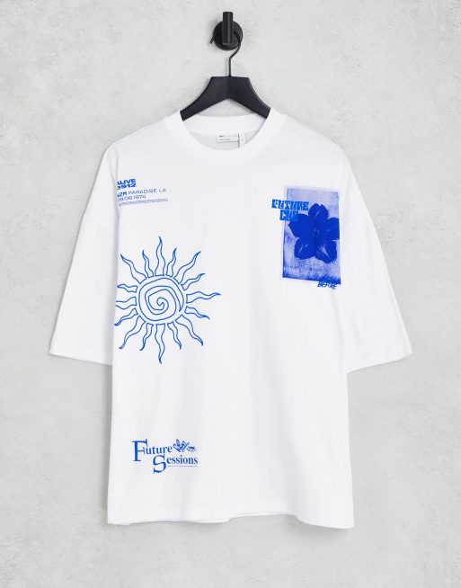 ASOS DESIGN - Oversized T-shirt met verspreide prints in blauw