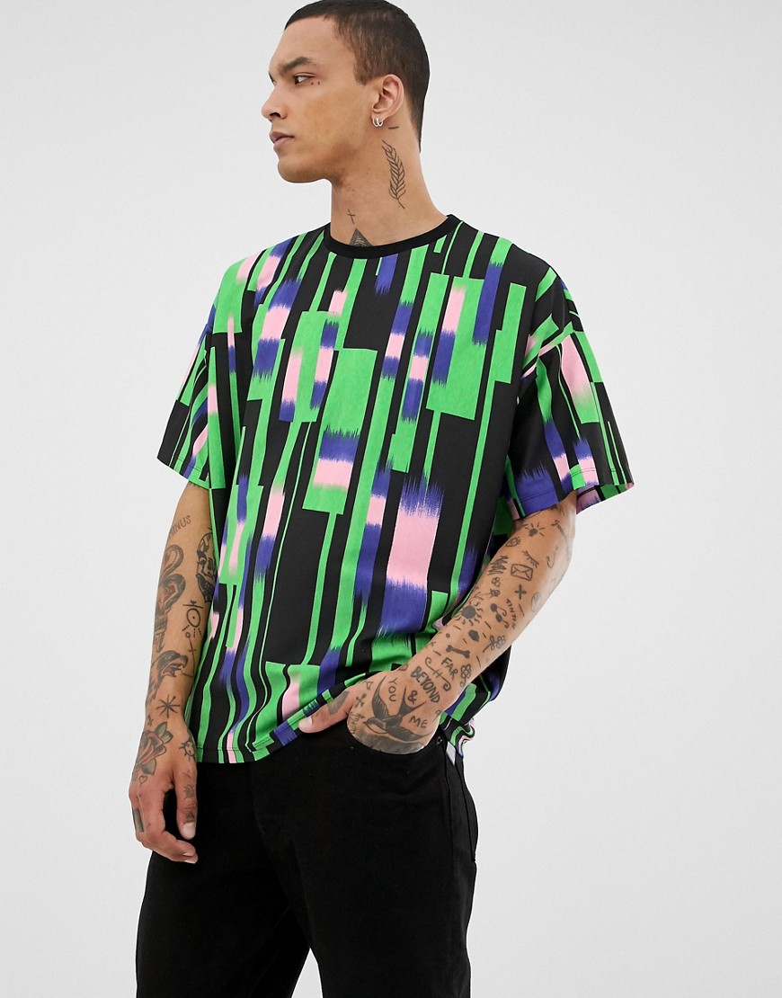 ASOS DESIGN - Oversized T-shirt met verticale blokjesprint-Zwart