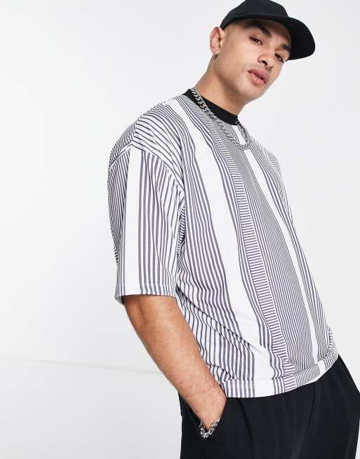 ASOS DESIGN - Oversized T-shirt met verticale strepen in grijs en wit