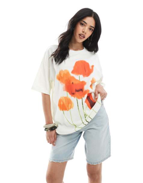 ASOS DESIGN - Oversized T-shirt met vervaagde bloemenprint in ecru - view 1
