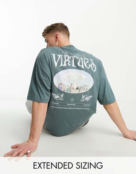 ASOS DESIGN - Oversized T-shirt met 'Virtues'-sprint in groen - view 1