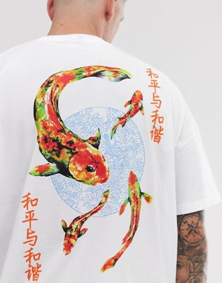 ASOS DESIGN - Oversized t-shirt met vissenprint op de achterkant-Wit