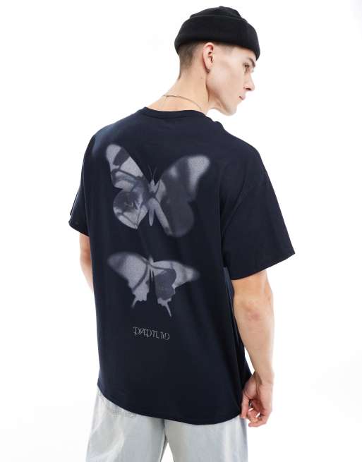 ASOS DESIGN - Oversized T-shirt met vlinderprint op de achterkant in zwart