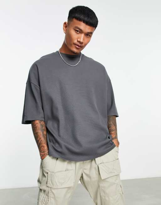 ASOS DESIGN - Oversized T-shirt met wafeltextuur in zwart met wassing