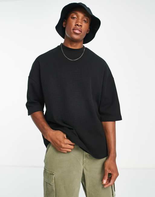 ASOS DESIGN - Oversized T-shirt met wafeltextuur in zwart
