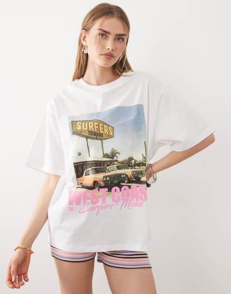 ASOS DESIGN - Oversized T-shirt met West Coast-print in wit - view 1