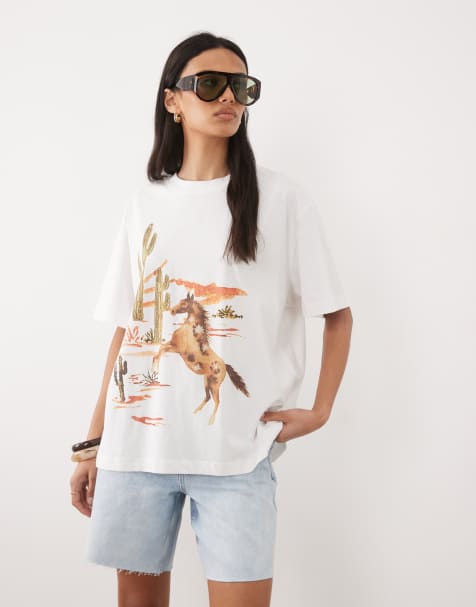 ASOS DESIGN - Oversized T-shirt met western-print in wit - view 1