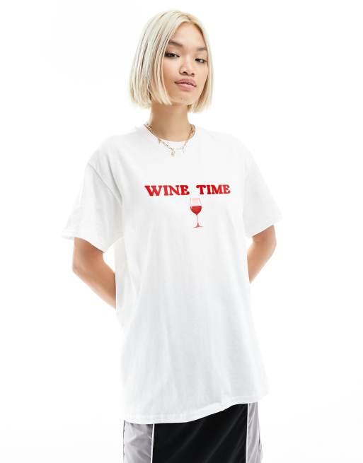 ASOS DESIGN - Oversized T-shirt met 'Wine'-print in wit