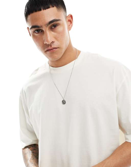 ASOS DESIGN - Oversized T-shirt met zonnebloemprint op de rug in gebroken wit, 2 van 4
