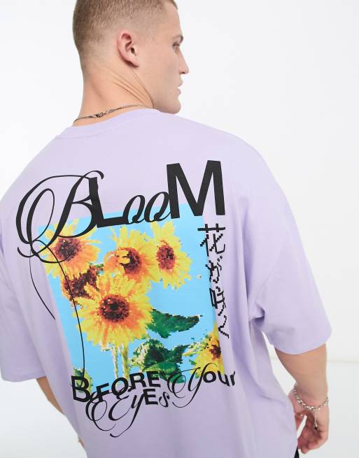 ASOS DESIGN - Oversized T-shirt met zonnebloemprint op de rug in lila