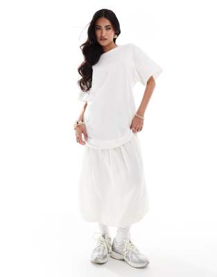 Asos Design Oversized T-shirt Midi Dress With Bubble Hem In White