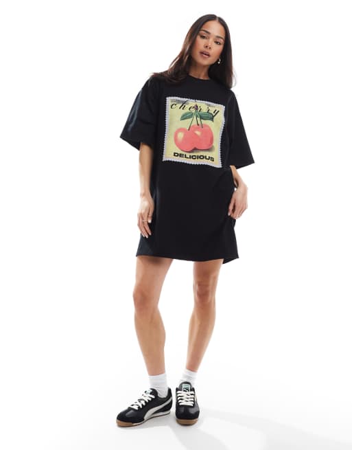 ASOS DESIGN oversized T-shirt mini dress in black with graphic, 4 of 4