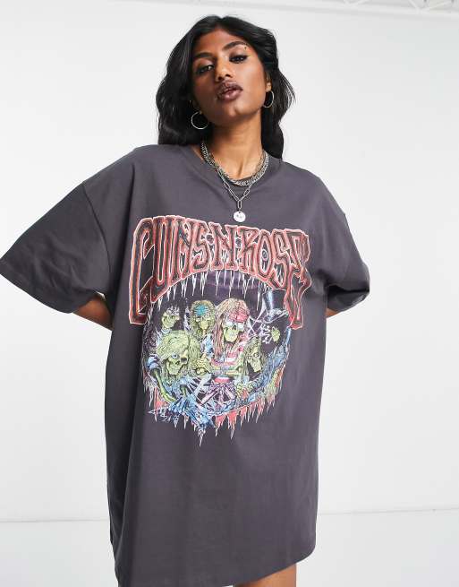 ASOS DESIGN oversized t shirt mini dress with 80s rock and roll