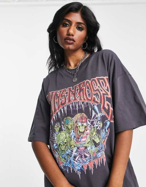 Rock N Roll Oversized Print Graphic Tee for Women Music 