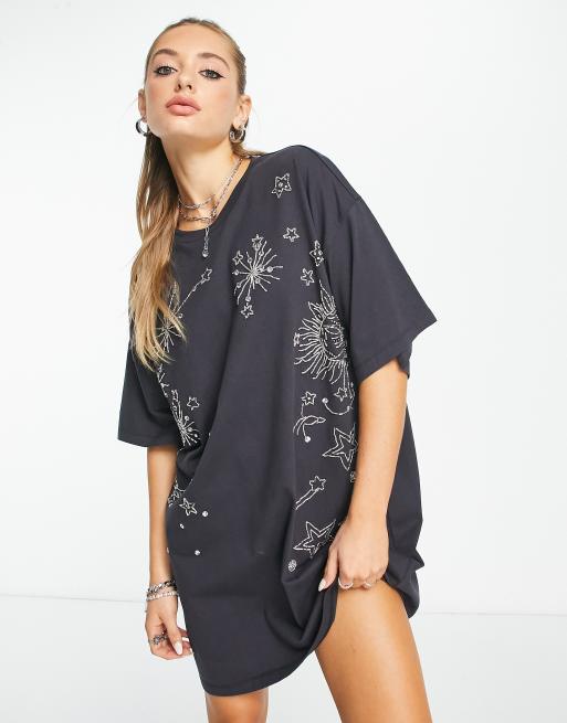 ASOS DESIGN oversized T-shirt mini dress with celestial