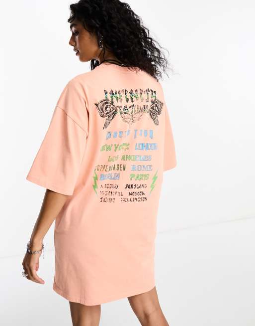 ASOS DESIGN oversized t shirt mini dress with festival graphic in pink