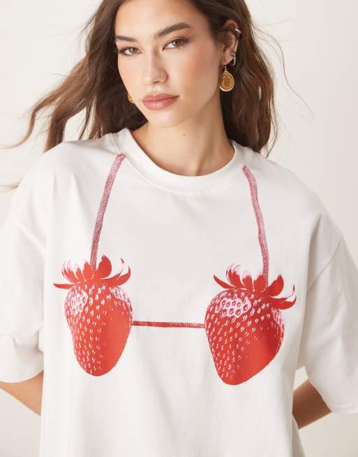 ASOS DESIGN oversized t-shirt mini dress with strawberry print, 2 of 4