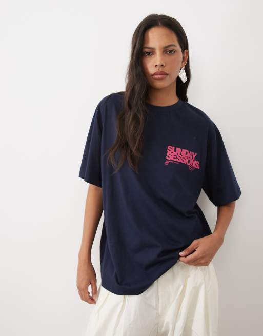 ASOS DESIGN Oversized-T-Shirt mit sunday sessions-Print in Pink und Blau, 4 von 4