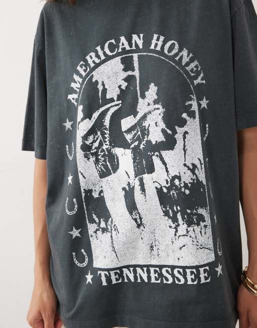 ASOS DESIGN Oversized T-Shirt mit Western-Grafik in verwaschenem Anthrazit, 3 von 4