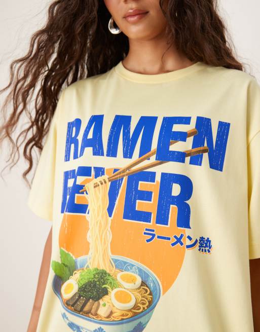 ASOS DESIGN oversized T-shirt ramen fever graphic in yellow