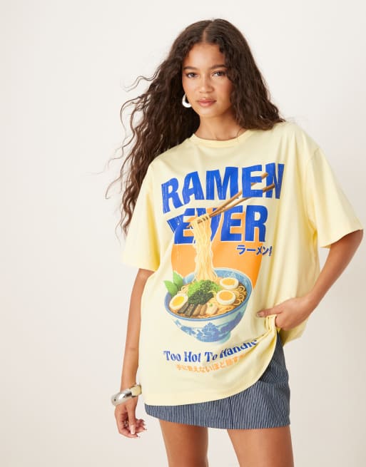 ASOS DESIGN oversized T-shirt ramen fever graphic in yellow