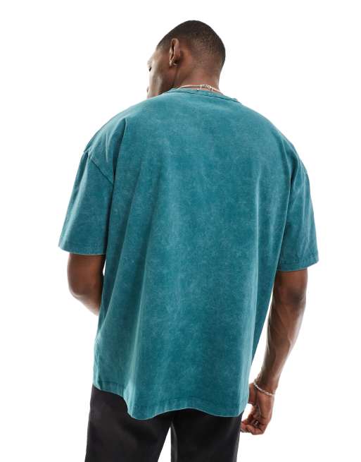 ASOS DESIGN - Oversized T-shirt van 220g/m² zware stof in groen met wassing, 4 van 4