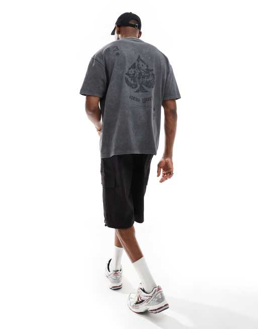 ASOS DESIGN - Oversized T-shirt van 220g/m² zware stof met print in zwart met wassing