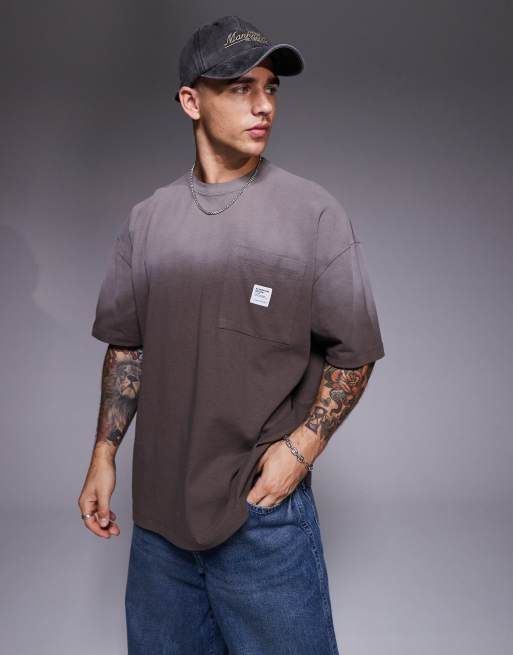 ASOS DESIGN - Oversized T-shirt van 220gsm zware stof in bruin met ombre wassing