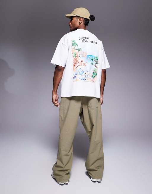 ASOS DESIGN - Oversized T-shirt van 300gr zware stof met landschapsprint in wit