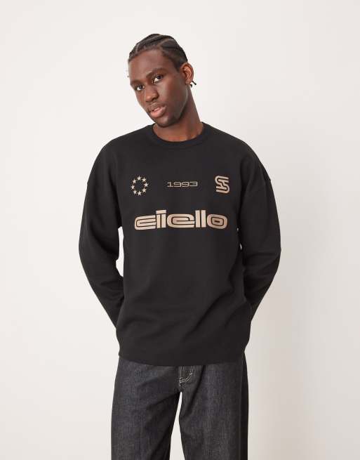 ASOS DESIGN - Oversized T-shirt van 300gsm zware stof met lange mouwen, verlaagde schouders en grafische print in zwart