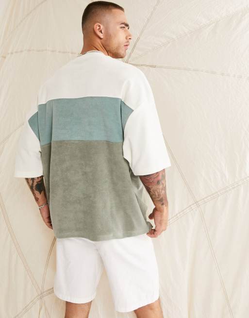 ASOS DESIGN - Oversized T-shirt van badstof met groene kleurvlakken, 2 van 4