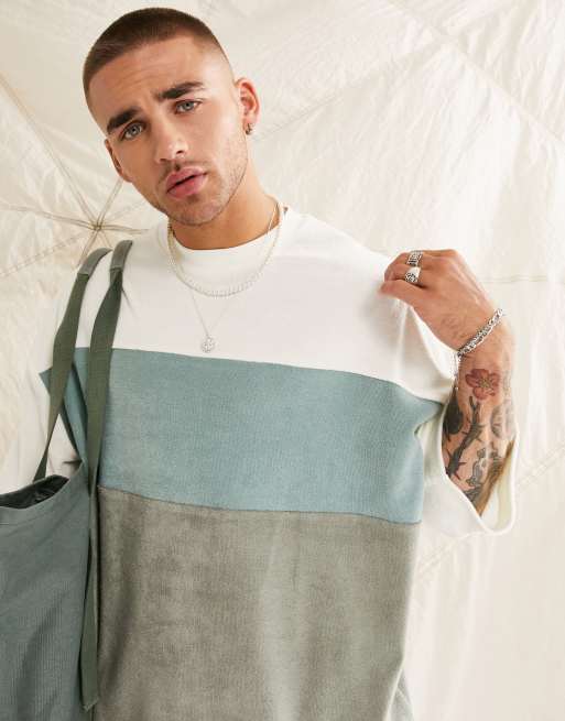 ASOS DESIGN - Oversized T-shirt van badstof met groene kleurvlakken, 3 van 4