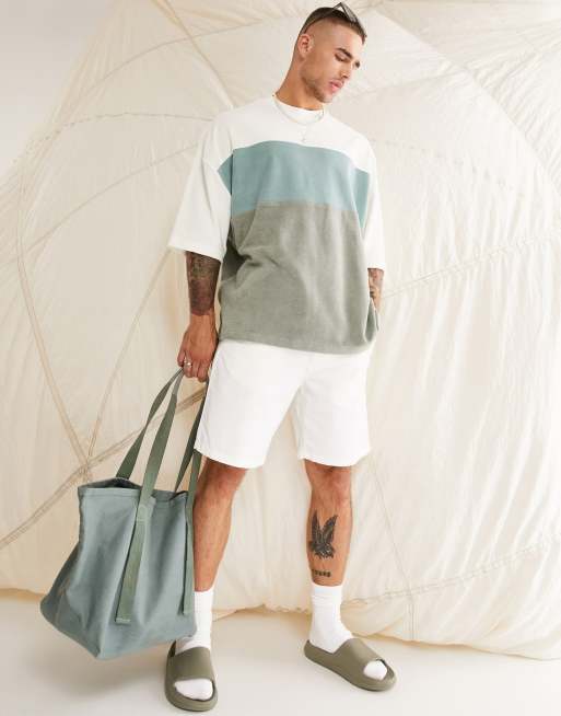 ASOS DESIGN - Oversized T-shirt van badstof met groene kleurvlakken, 4 van 4