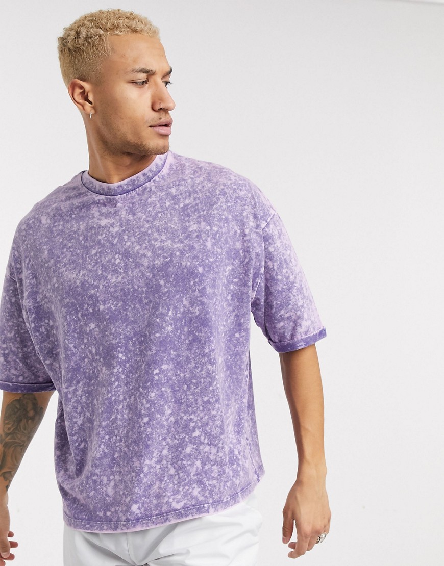 ASOS DESIGN - Oversized T-shirt van dik materiaal met halflange mouwen en tie-dye in paars