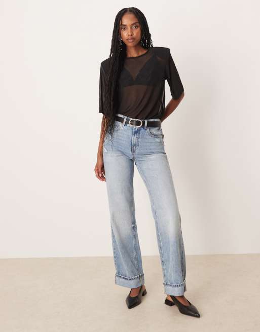 ASOS DESIGN - Oversized T-shirt van doorschijnend mesh met schoudervullingen in zwart, 2 van 4