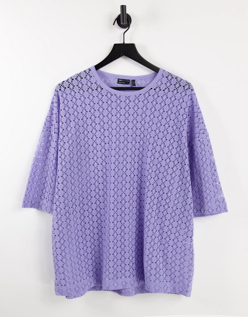 ASOS DESIGN - Oversized T-shirt van doorschijnende textuur in lila-Paars