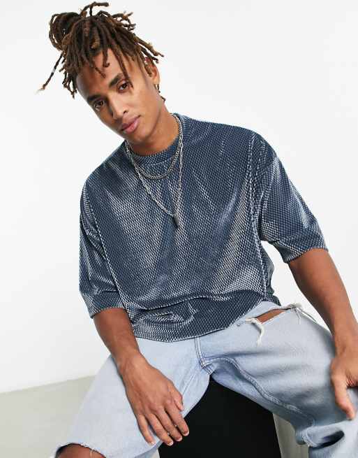 ASOS DESIGN - Oversized T-shirt van getextureerd velours in donkergrijs
