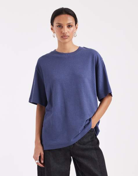 ASOS DESIGN - Oversized T-shirt van jersey met textuur in marineblauw - view 1