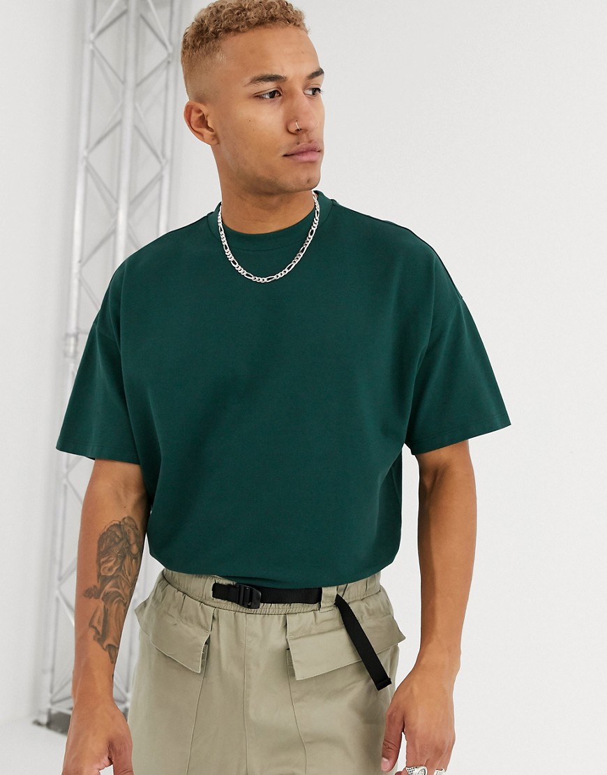 ASOS DESIGN - Oversized T-shirt van organisch katoen in piqué met ronde hals in groen
