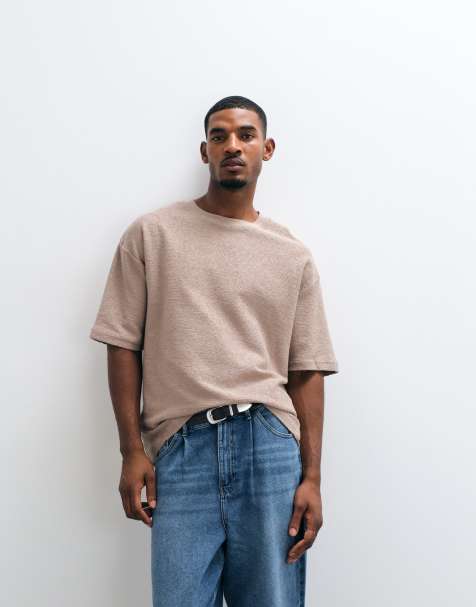 ASOS DESIGN - Oversized T-shirt van superzware stof met textuur in beige - view 1