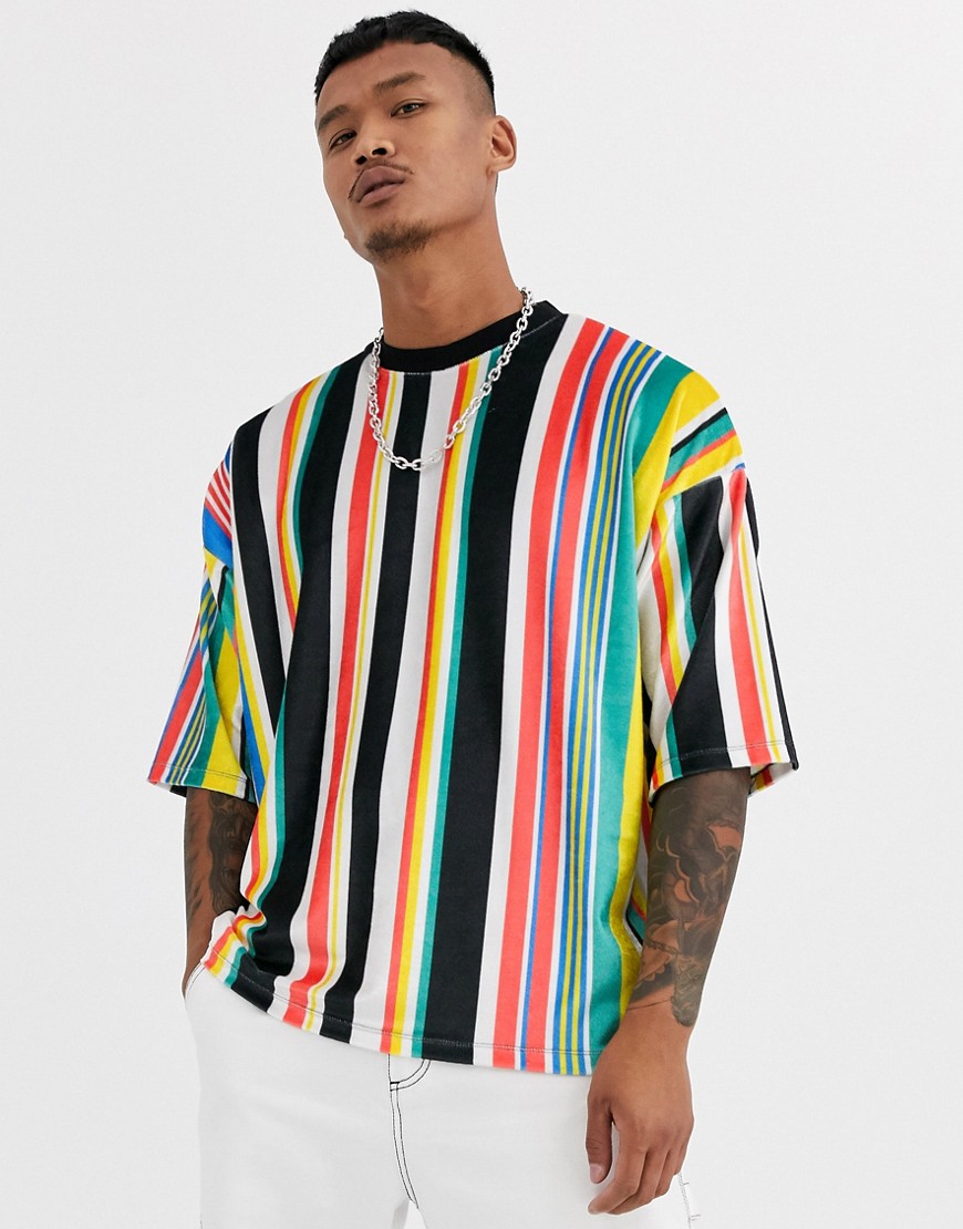 ASOS DESIGN - Oversized T-shirt van velour met felle verticale strepen-Multi