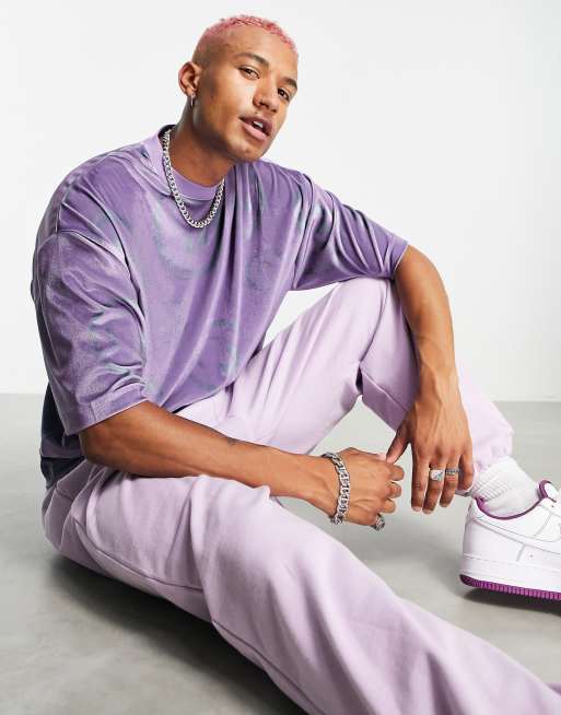 ASOS DESIGN - Oversized T-shirt van velour met print in paars
