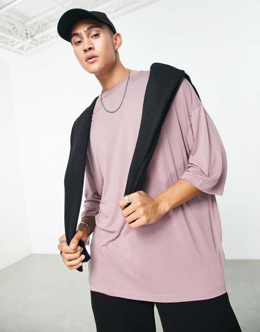 ASOS DESIGN - Oversized T-shirt van viscose met halve mouwen in paars met wassing
