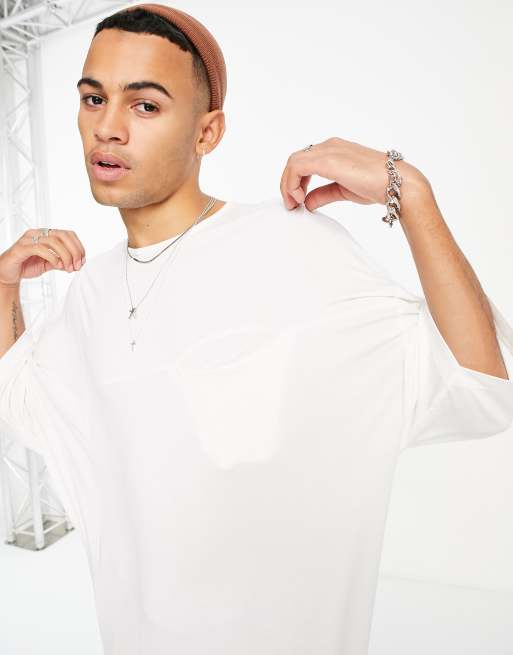 ASOS DESIGN - Oversized T-shirt van viscose met zakdetail en lange pasvorm in wit, 2 van 4