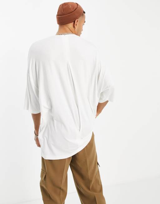 ASOS DESIGN - Oversized T-shirt van viscose met zakdetail en lange pasvorm in wit, 3 van 4