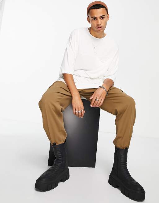ASOS DESIGN - Oversized T-shirt van viscose met zakdetail en lange pasvorm in wit, 4 van 4