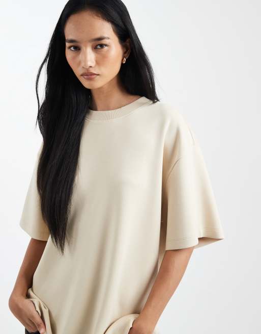 ASOS DESIGN - Oversized T-shirt van zachte cupro in beige, 3 van 4